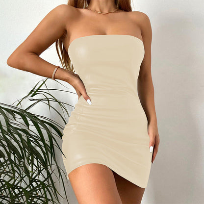 Elegant Solid Color Strapless Midi Dress for Women