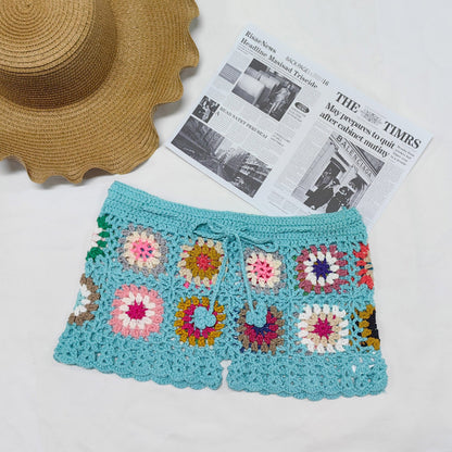 Random Color Crochet Patchwork High-Waisted Hot Pants