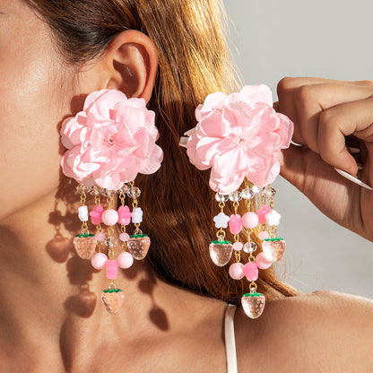 Floral Tassel Drop Earrings Elegant Gift For Women
