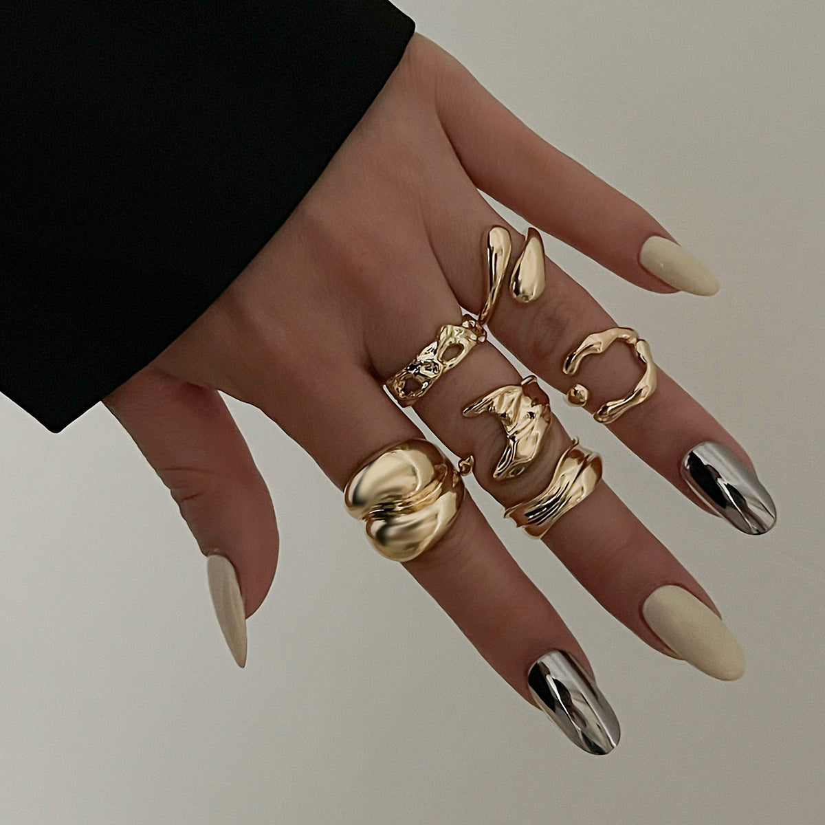 Fashionable Metal Liquid Lava Open Ring Set Geometric Style