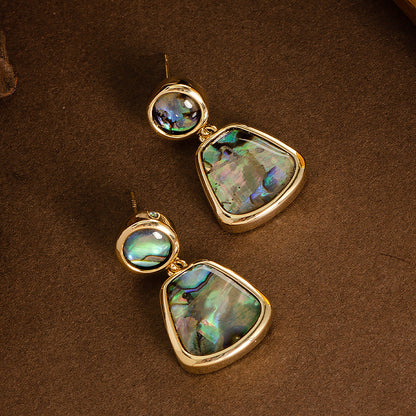 French Minimalist Natural Abalone Shell Inlaid Silver Needle Earrings