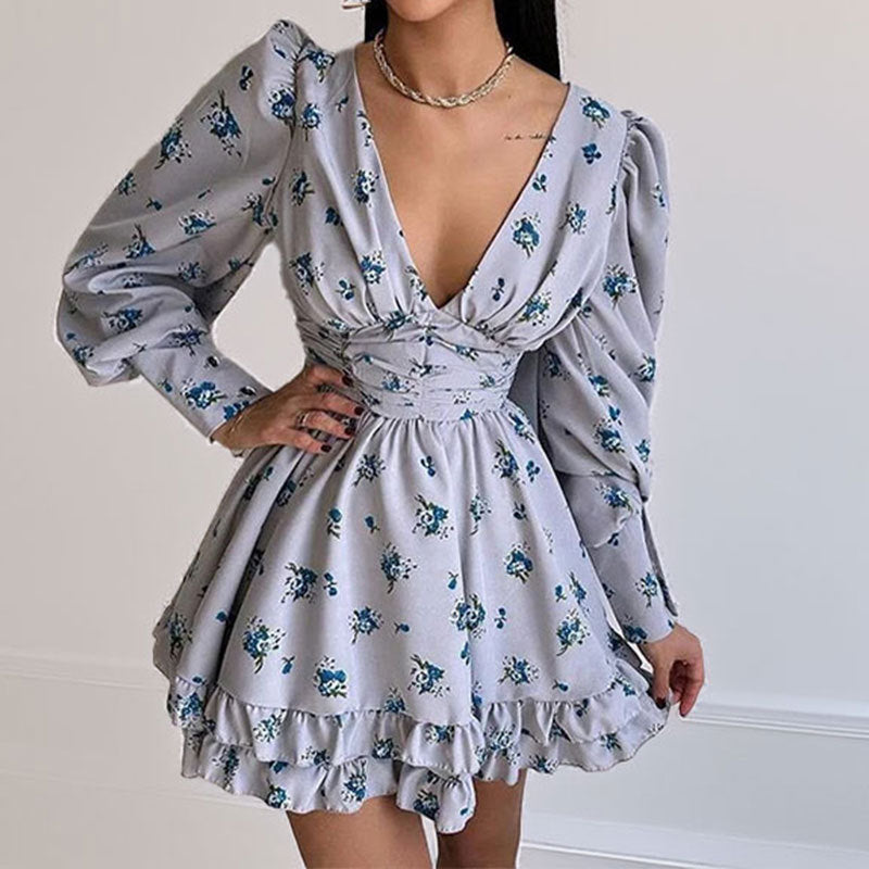 Sleeveless Floral Print A-Line Dress with Backless Design
