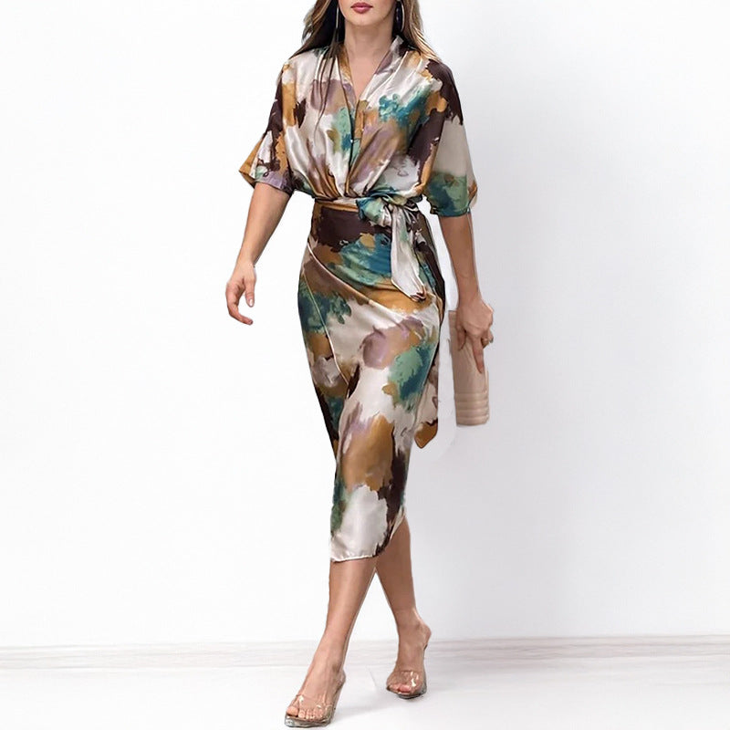 Elegant Floral Print High-Waisted Dress