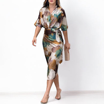 Elegant Floral Print High-Waisted Dress