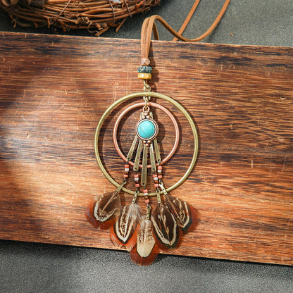 Bohemian Tassel Natural Feather Necklace Ethnic Vintage Jewelry