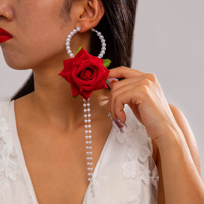 Colorful Pearl Flower Earrings Trendy Chic Fabric Design