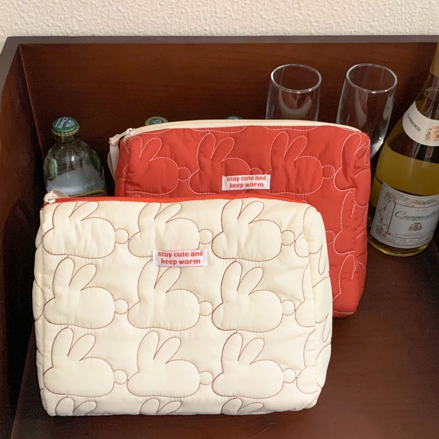 Cute Embroidered Rabbit Soft Make Up Bag