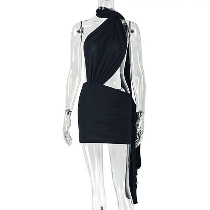 Trendy Casual Color-Block Backless Bodycon Dress