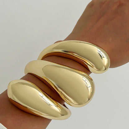 Exaggerated Spiral Water Drop Open Cuff Bracelet Set