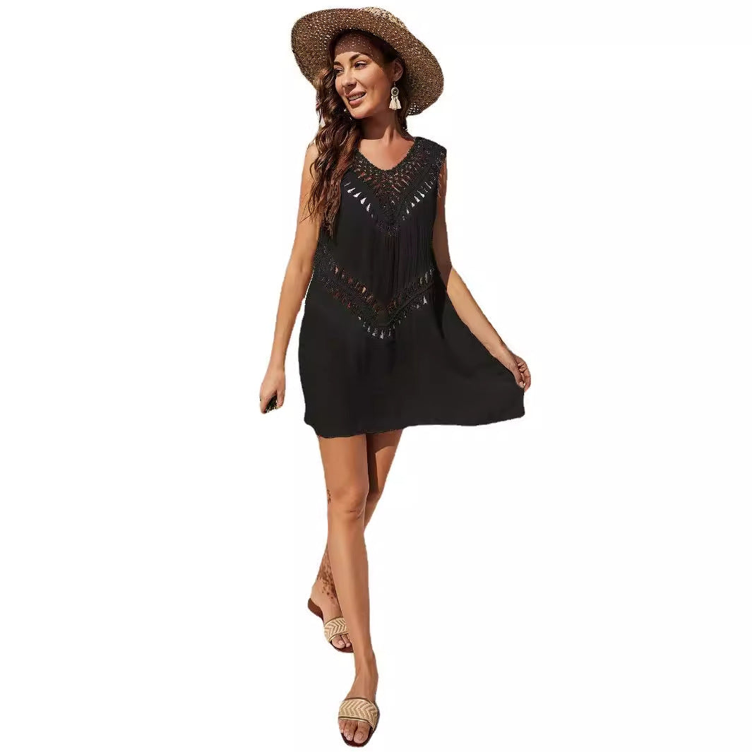 Women鈥檚 Crochet Patchwork V-Neck A-Line Dress