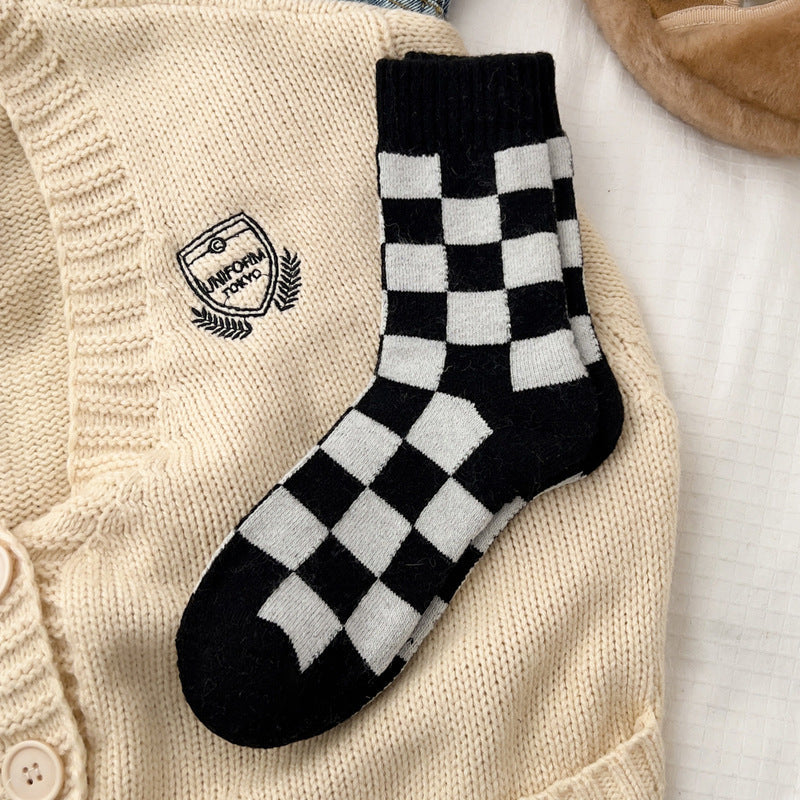 Color Block Plaid Thicken Warm Winter Socks