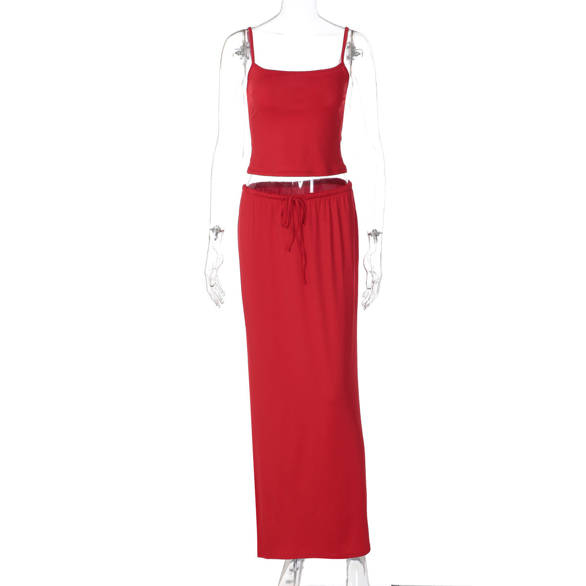 Fashionable Slim Fit Solid Color Maxi Dress Two-Piece Set