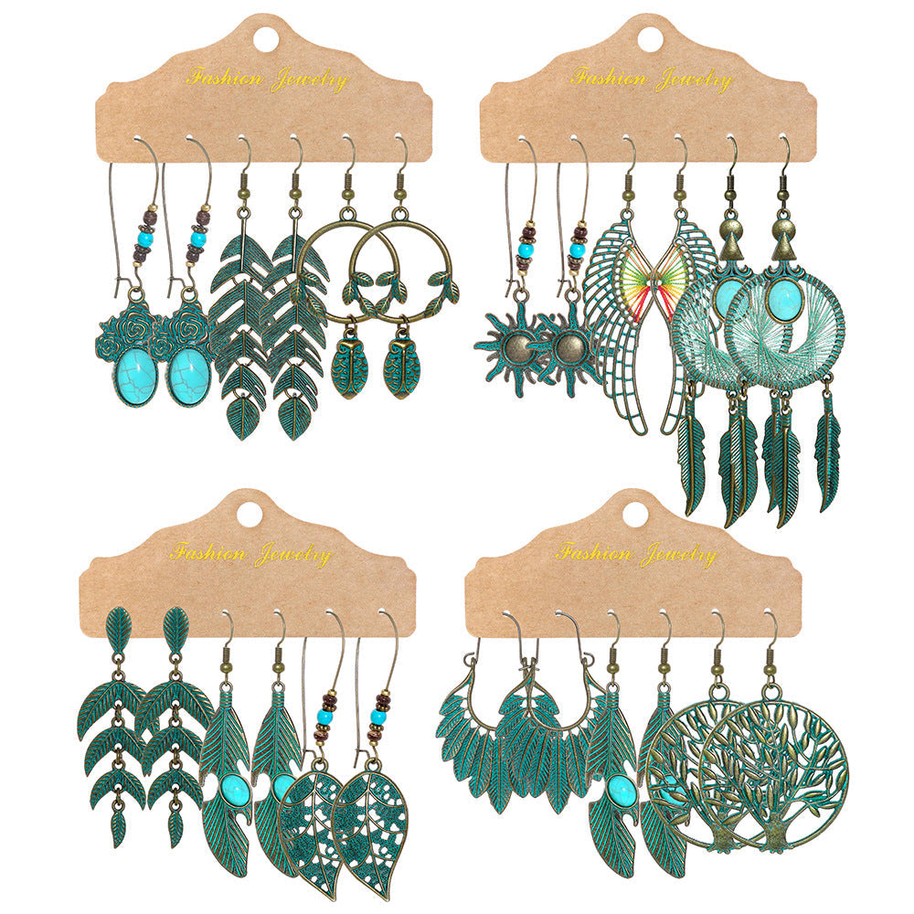 Vintage Floral Dangle Earrings Set Bohemian Style