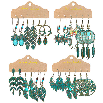 Vintage Floral Dangle Earrings Set Bohemian Style