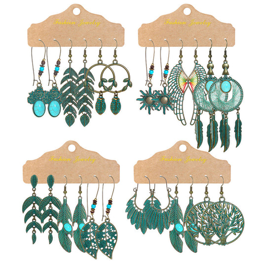 Vintage Floral Dangle Earrings Set Bohemian Style