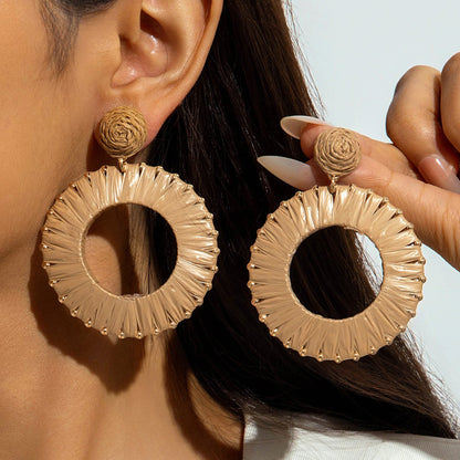 Handmade Woven Raffia Vacation Earrings Floral Design