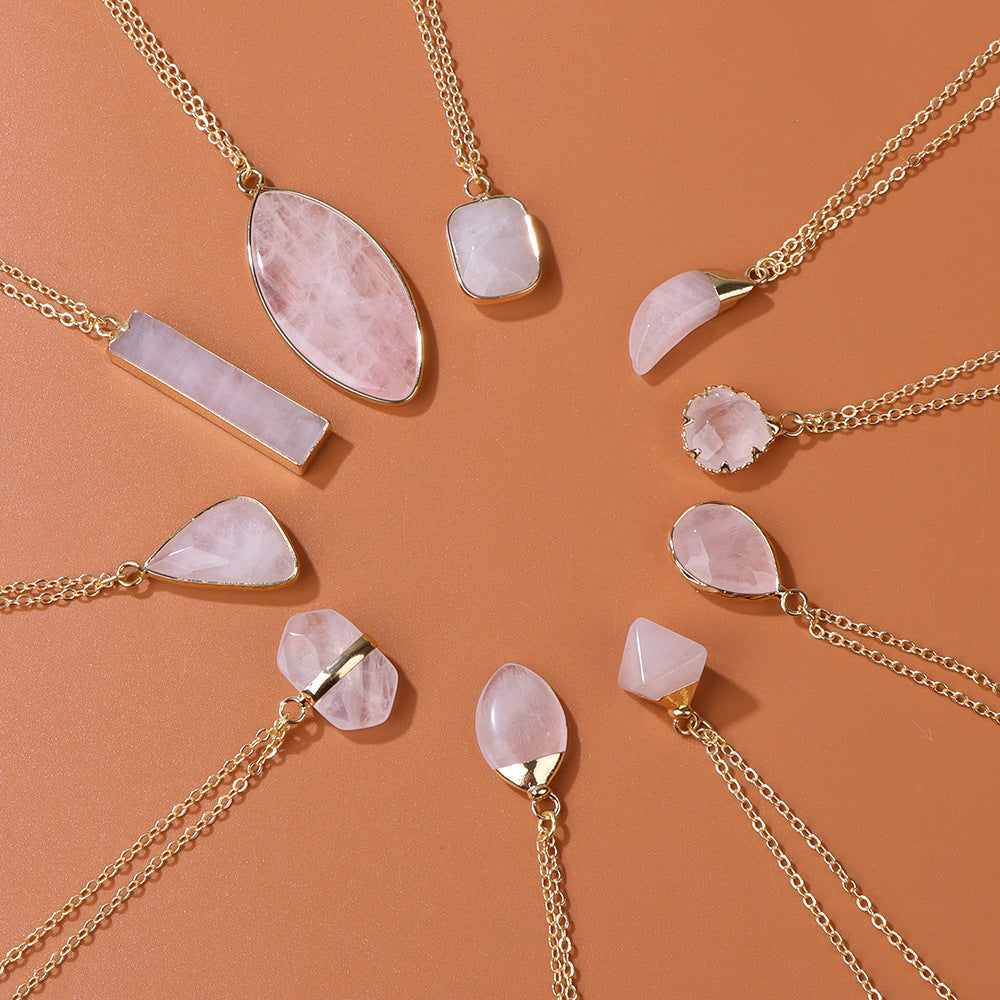 Irregiular Pink Crystal Pendant Simple Neckalces