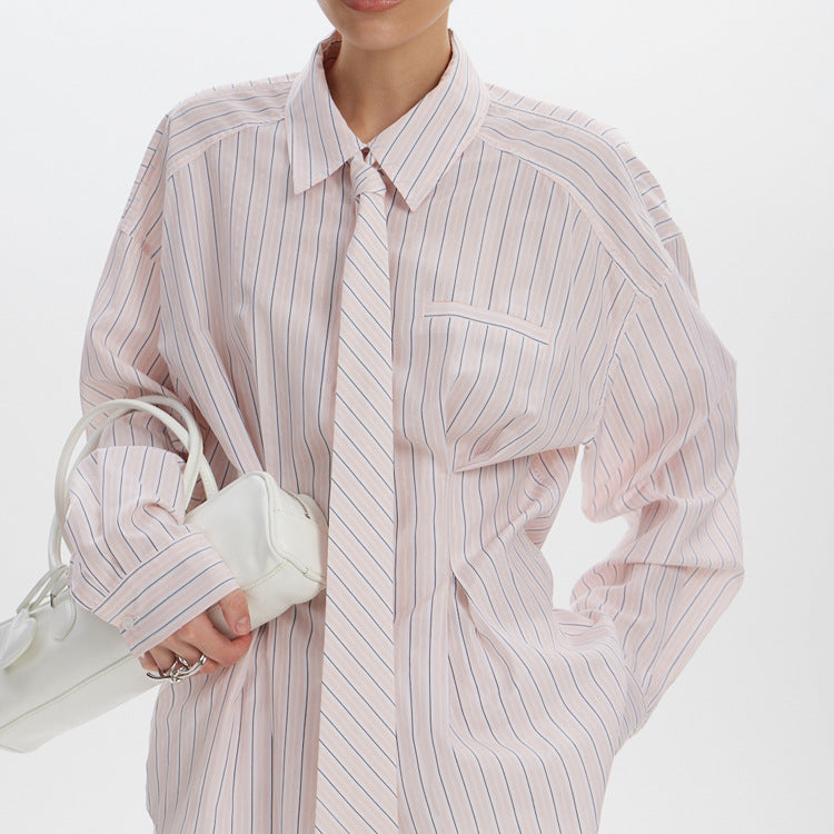 Elegant Striped Polyester Blouse for Commuting