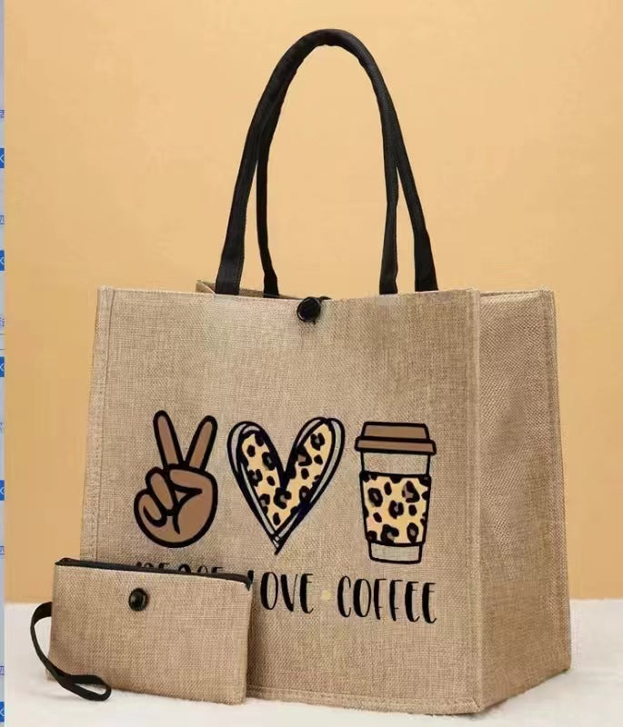 Trendy Printed Linen Tote Bags Set