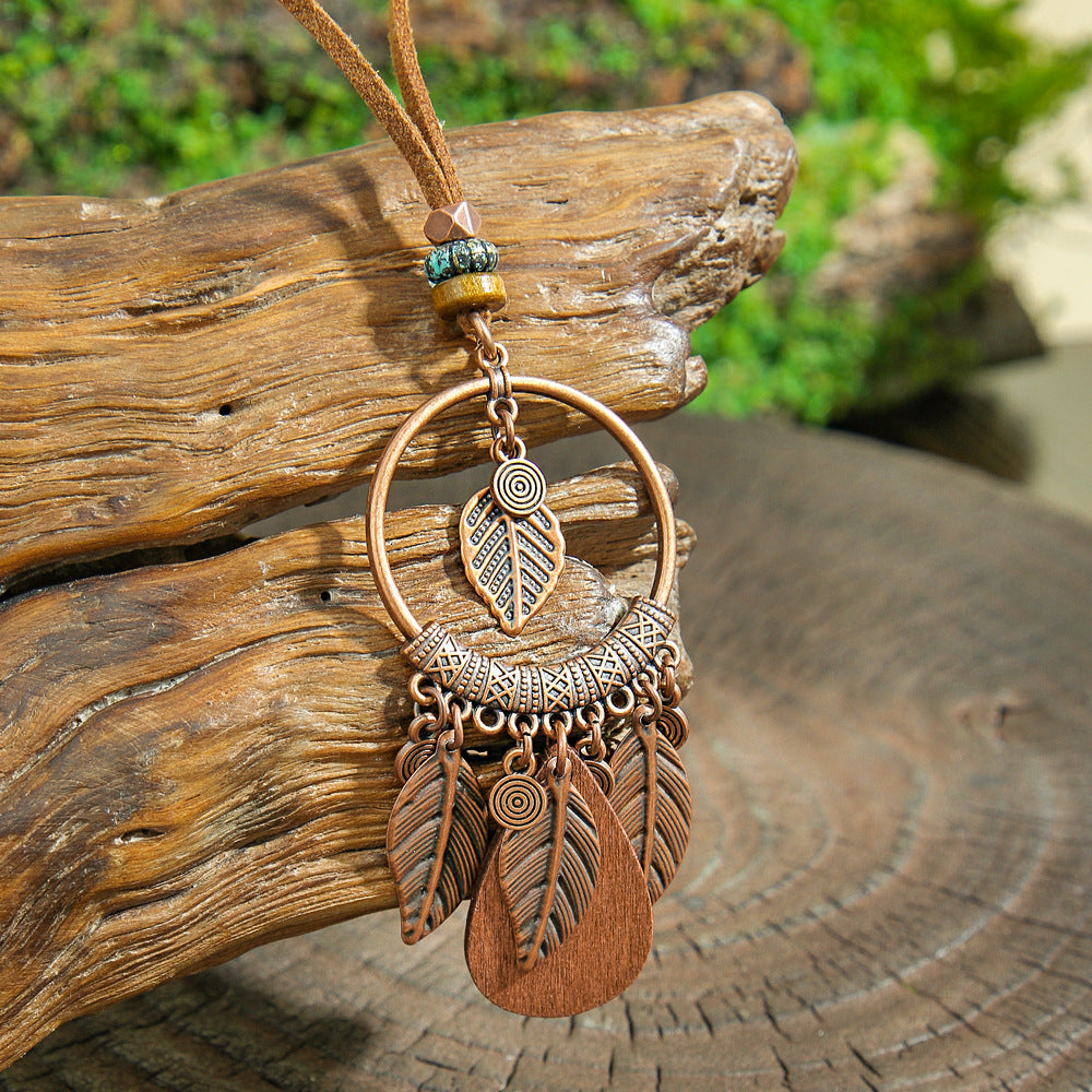 Trendy Bohemian Leaf Pendant Necklace Zinc Alloy