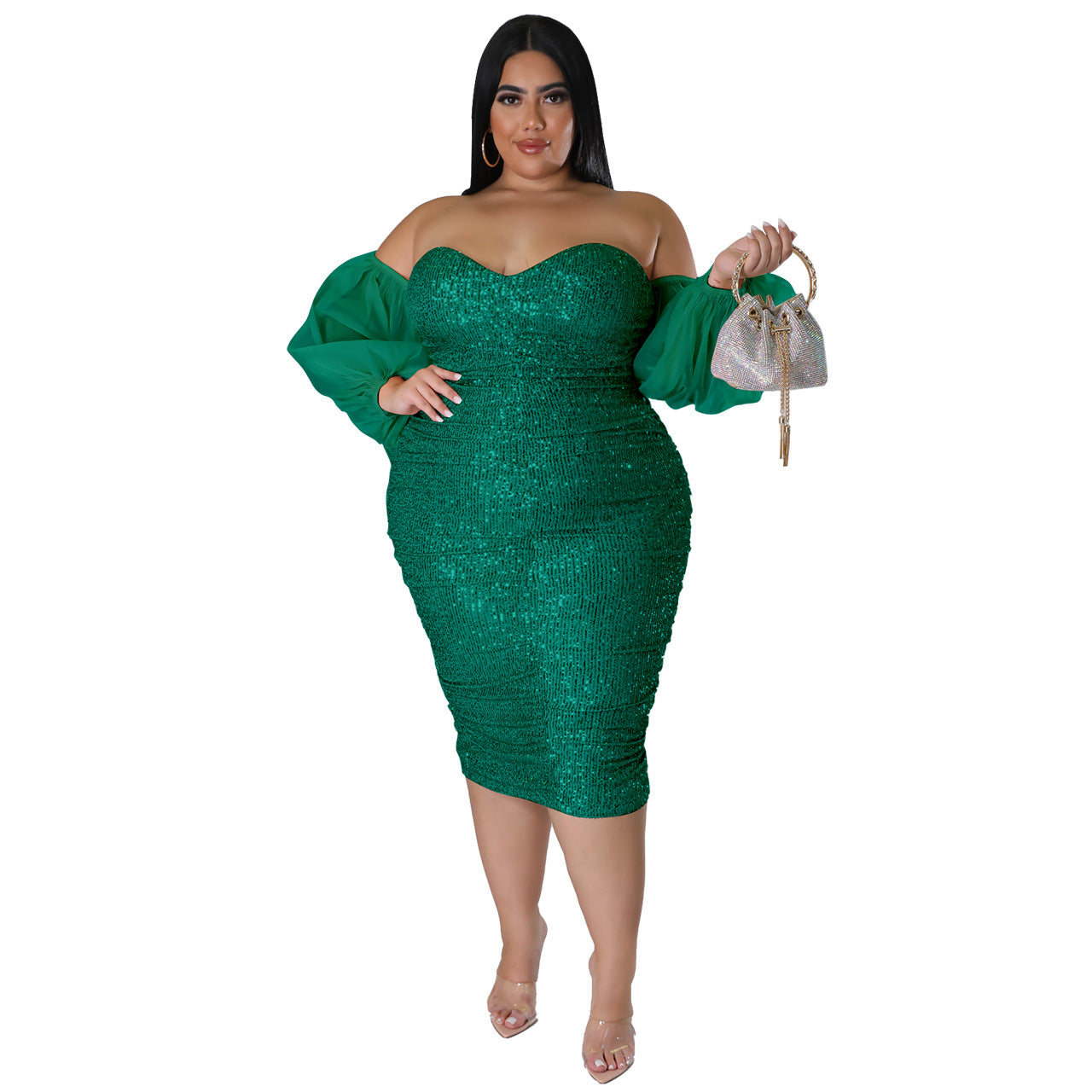 Sexy Sequin Bodycon Dress With Sheer Mesh