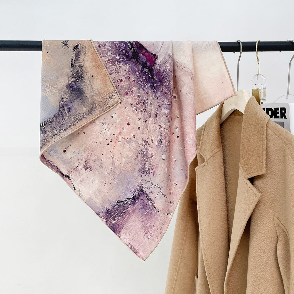 Double Sided Print Soft Square Silk Scarf