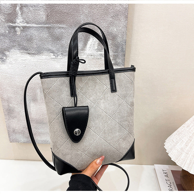 Retro Matte Handbag Chic Quilted Bucket Bag