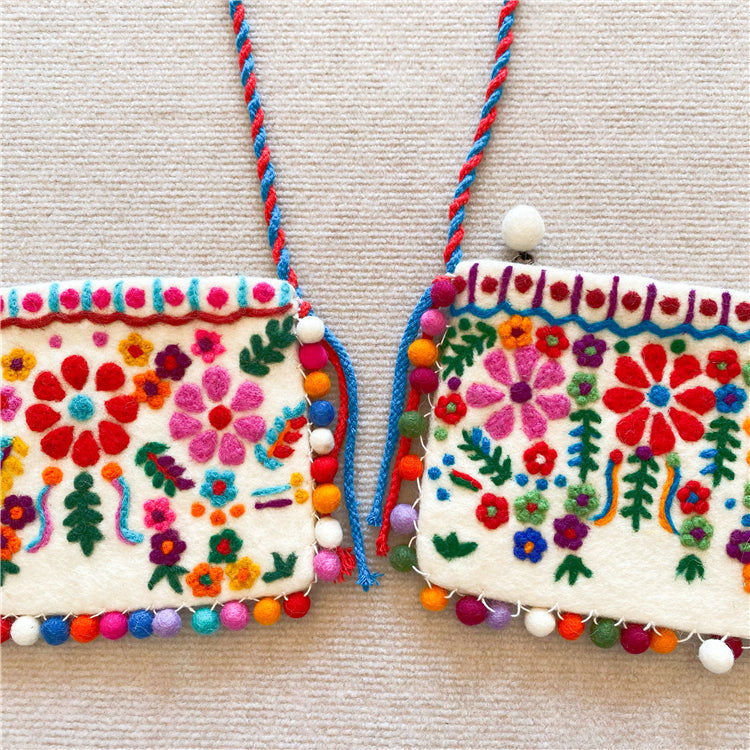 Nepal Handmade Wool Felt Floret Shoulder Bag Messenger Bag Mori Female Mobile Phone Bag