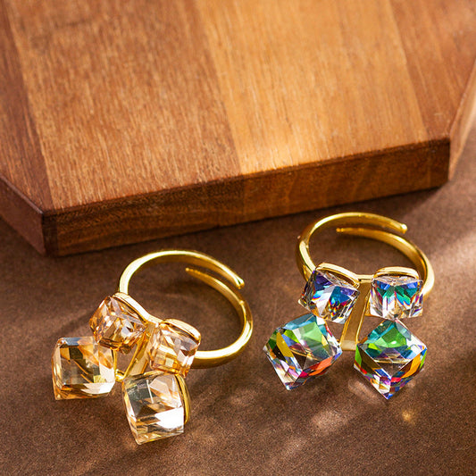 Colorful Cubic Crystal Adjustable Open Ring For Women