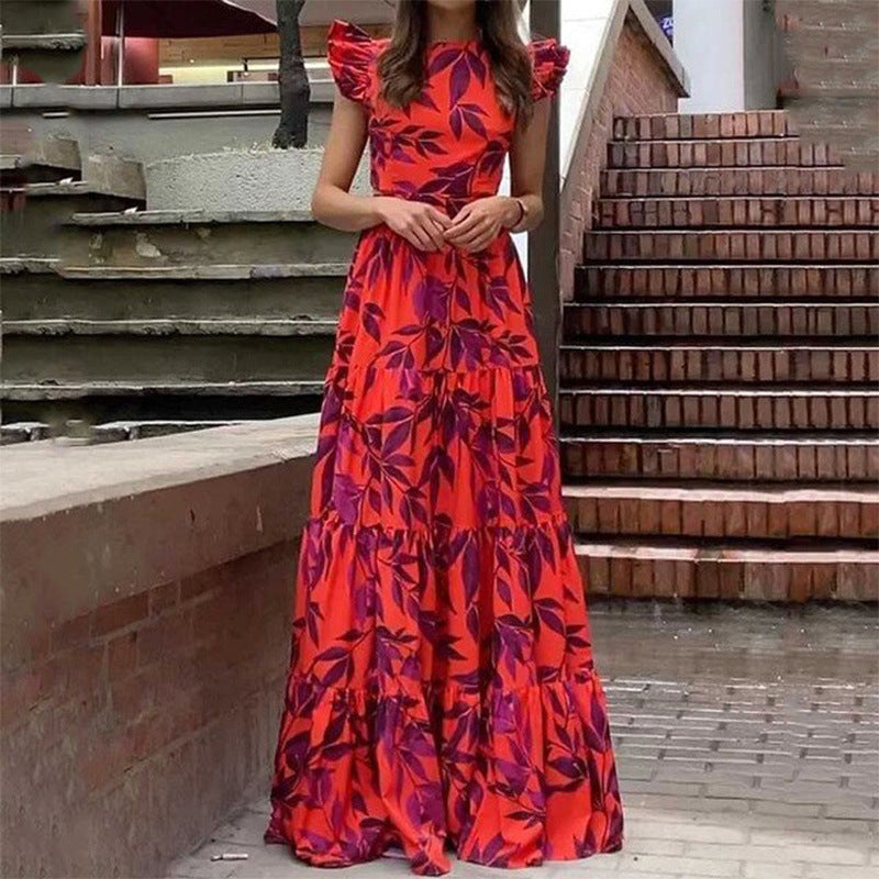 Floral Print Ruffle Sleeve Maxi Dress Elegant Everyday Wear