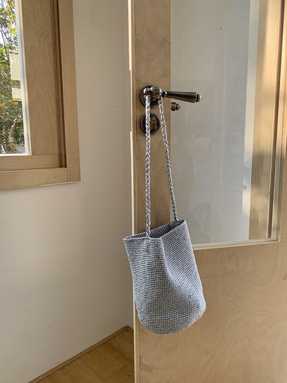 Trendy Metallic Bucket Bag Woven Shoulder Bag for Daily Use