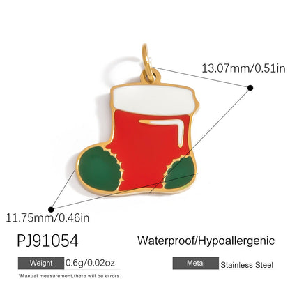 Cartoon Santa Claus Bell Pendant Stainless Steel DIY Necklace and Bracelet Set