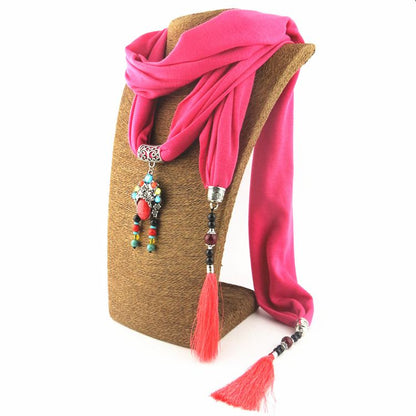 New Cotton And Linen Scarf Tassel Pendant Scarf Tibetan Women Shawl Scarf Jewelry Necklace National Wind Scarf