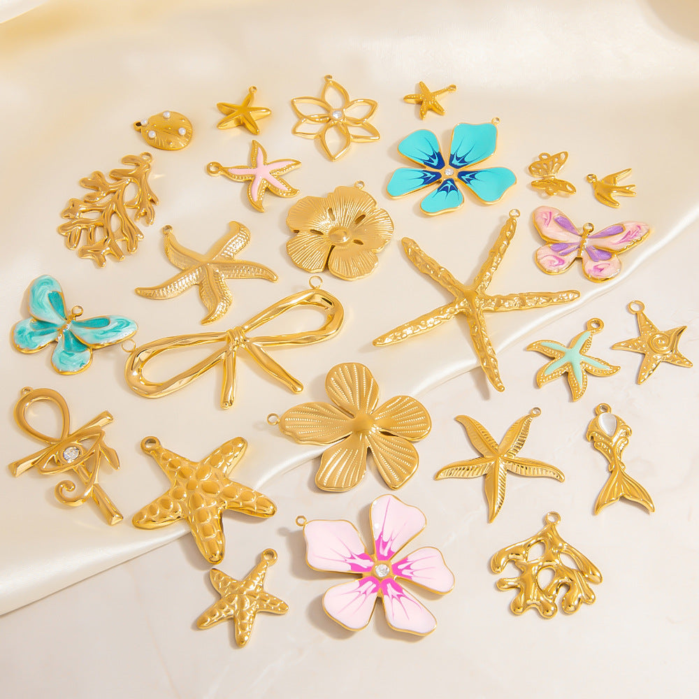 DIY Gradient Butterfly Flower Stainless Steel Pendants