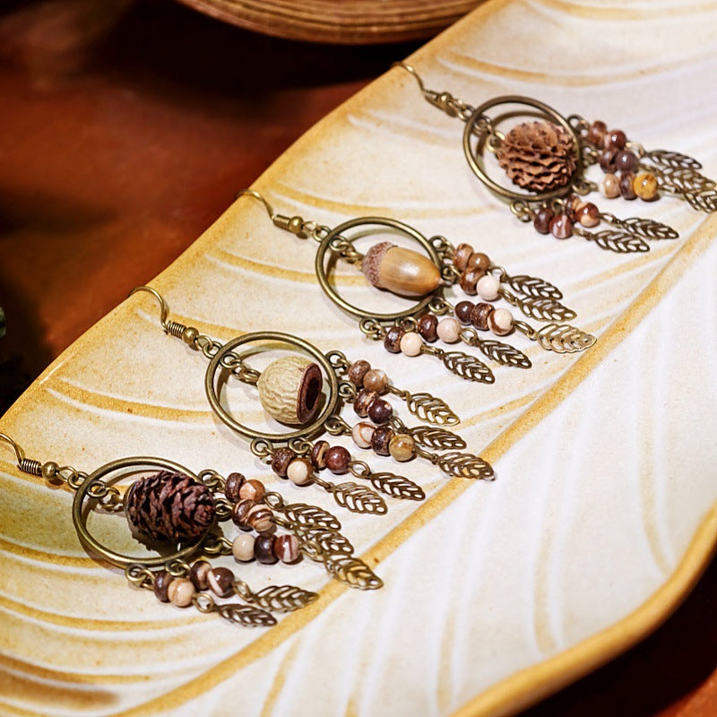 Vintage Inspired Leaf Tassel Earrings Alloy Statement Jewelry