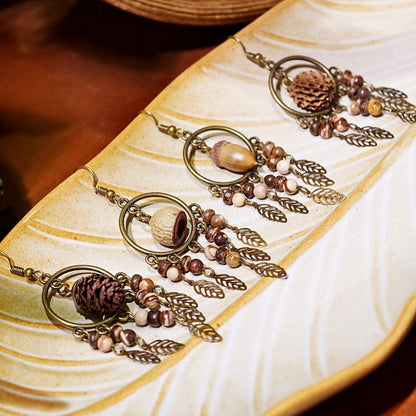 Vintage Inspired Leaf Tassel Earrings Alloy Statement Jewelry