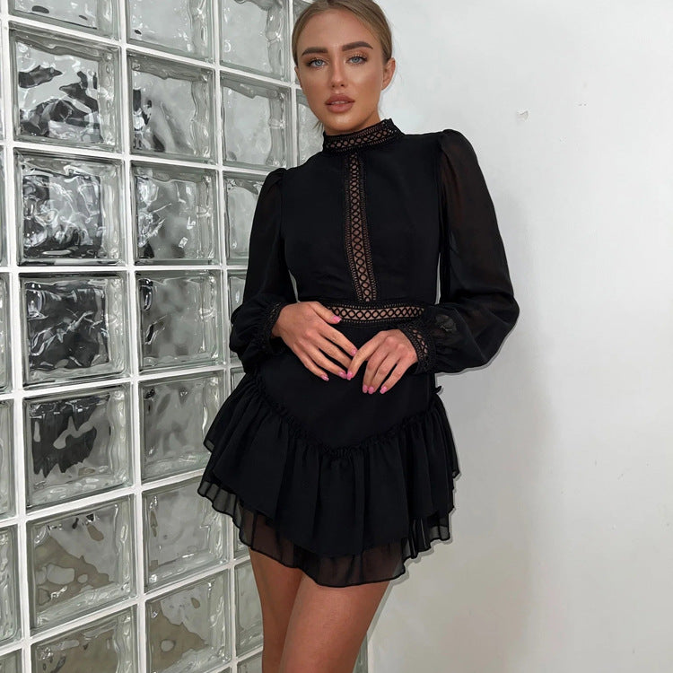 Chic Hollow Design Chiffon Dress with High Waist