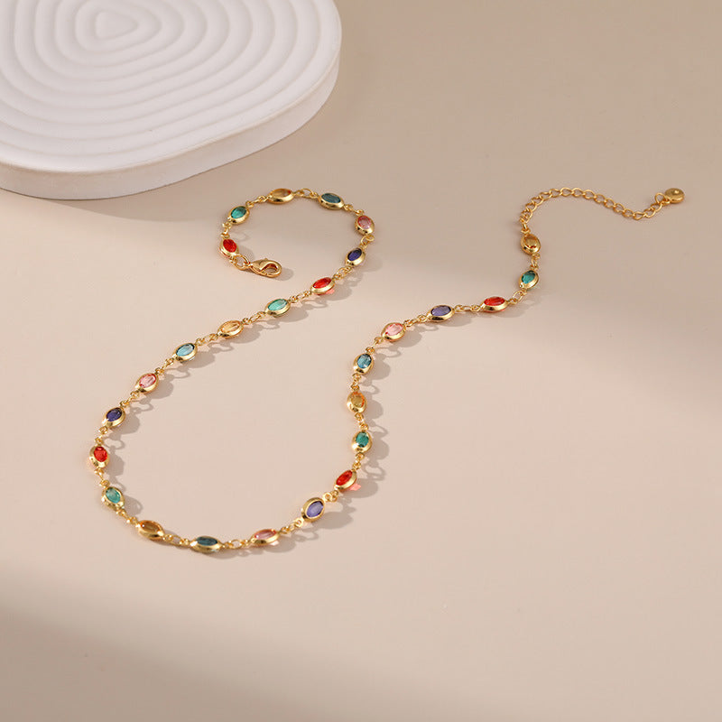 Colourful Oval Zirconia Vintage Necklace