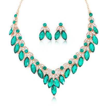 Retro Statement Necklace and Earring Set Crystal Gem Short Chain Women's Fashion Accessories