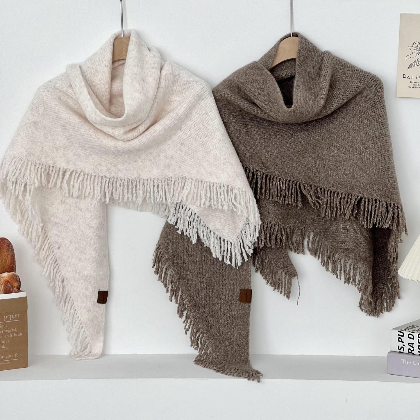Tassel Solid Color Knit Shawl Scarve