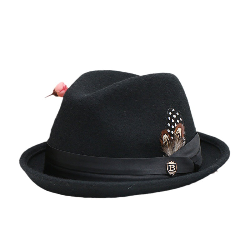 Men's Wool Fedora Hat with Bowknot and Feather, Stylish Fall Winter Accessory