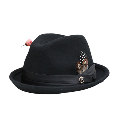 Men's Wool Fedora Hat with Bowknot and Feather, Stylish Fall Winter Accessory
