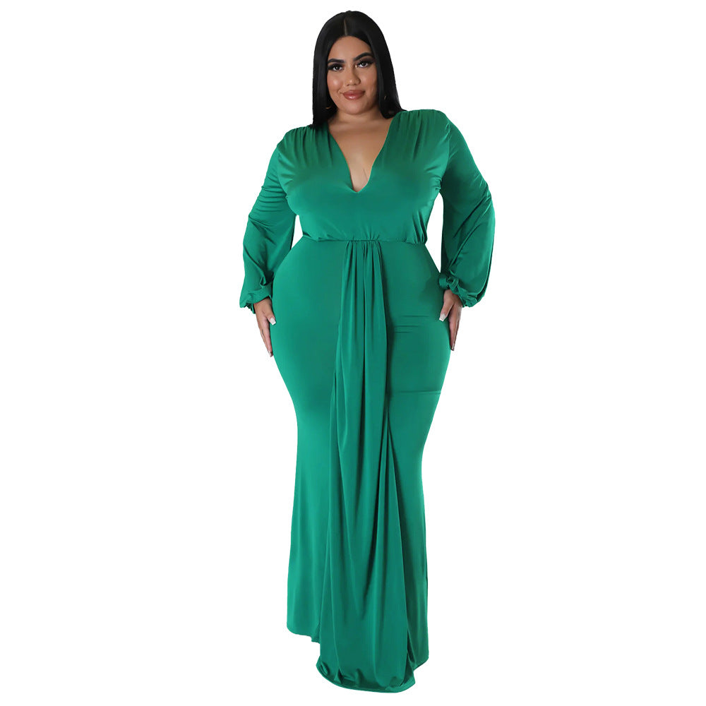 Trendy Plus Size V-Neck Irregular Hem Dress For Night Out