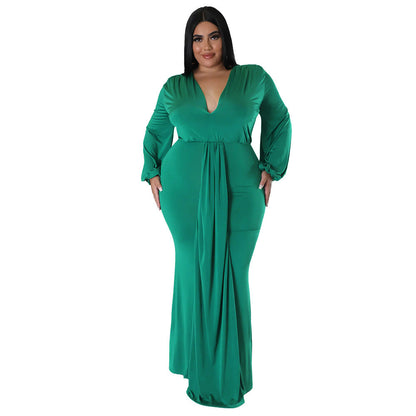 Trendy Plus Size V-Neck Irregular Hem Dress For Night Out