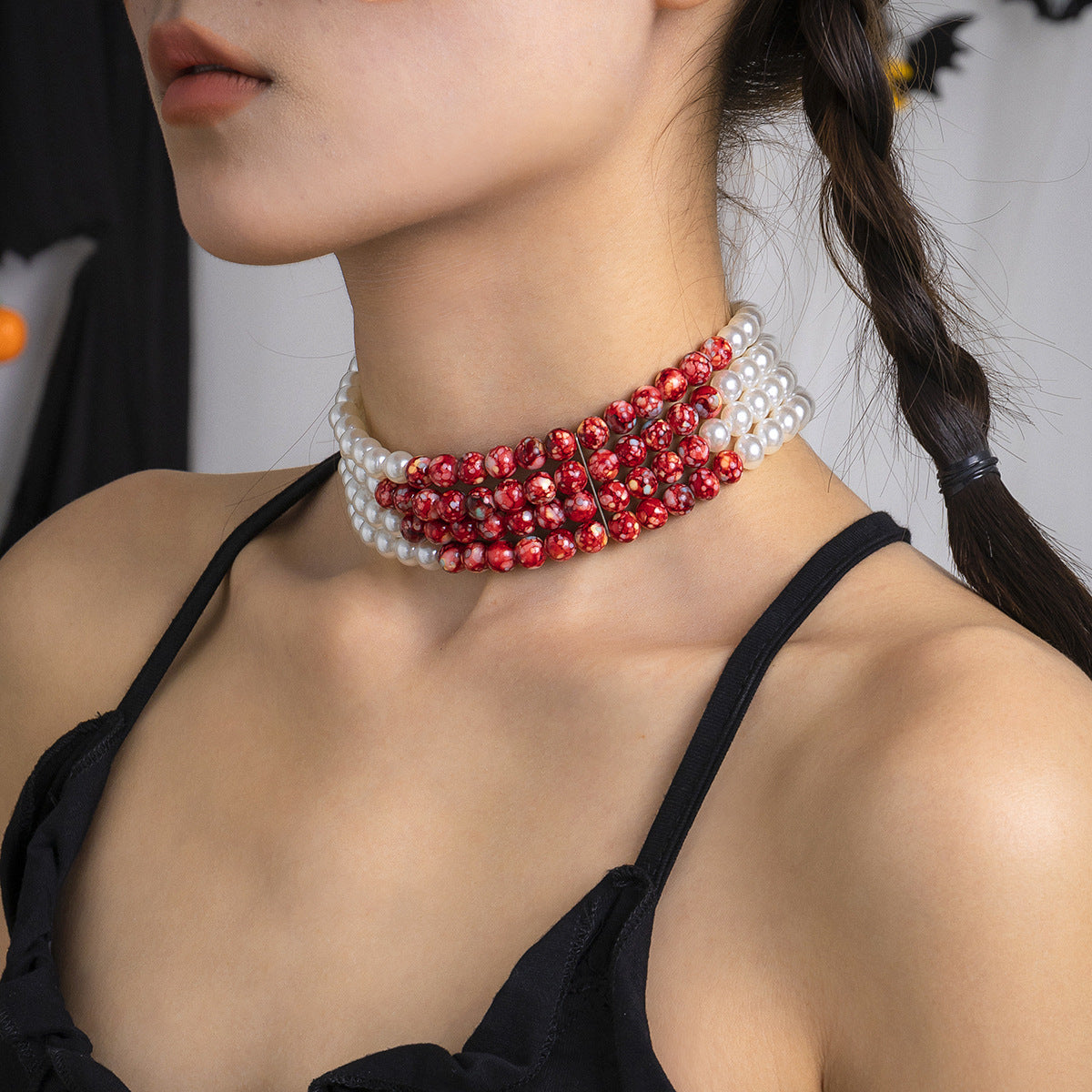 Gothic Pearl Choker Necklace Creative Halloween Design