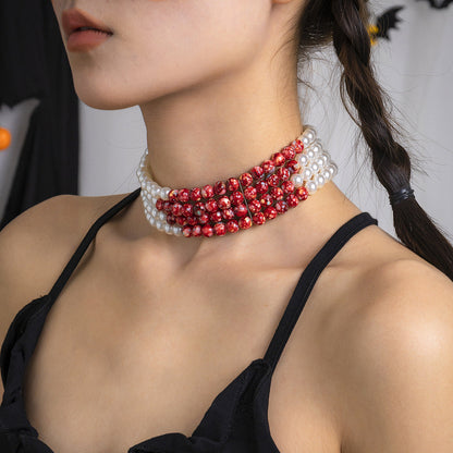 Gothic Pearl Choker Necklace Creative Halloween Design