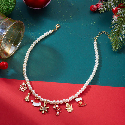 Cute Christmas Tree Snowflake Pendant Necklace