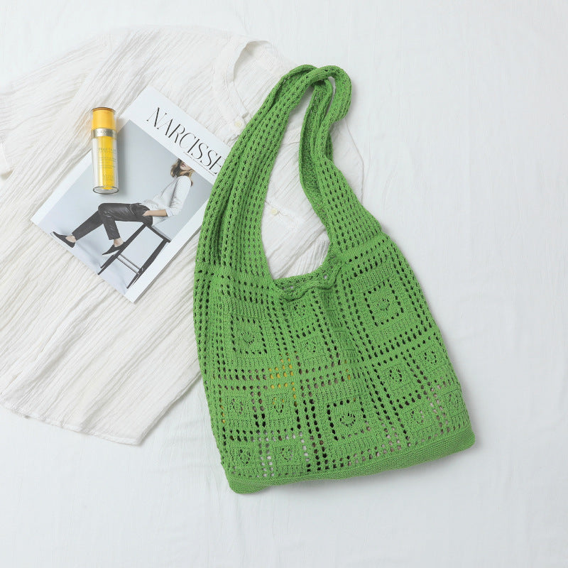 Solid Color Hollow Braided Shoulder Bags