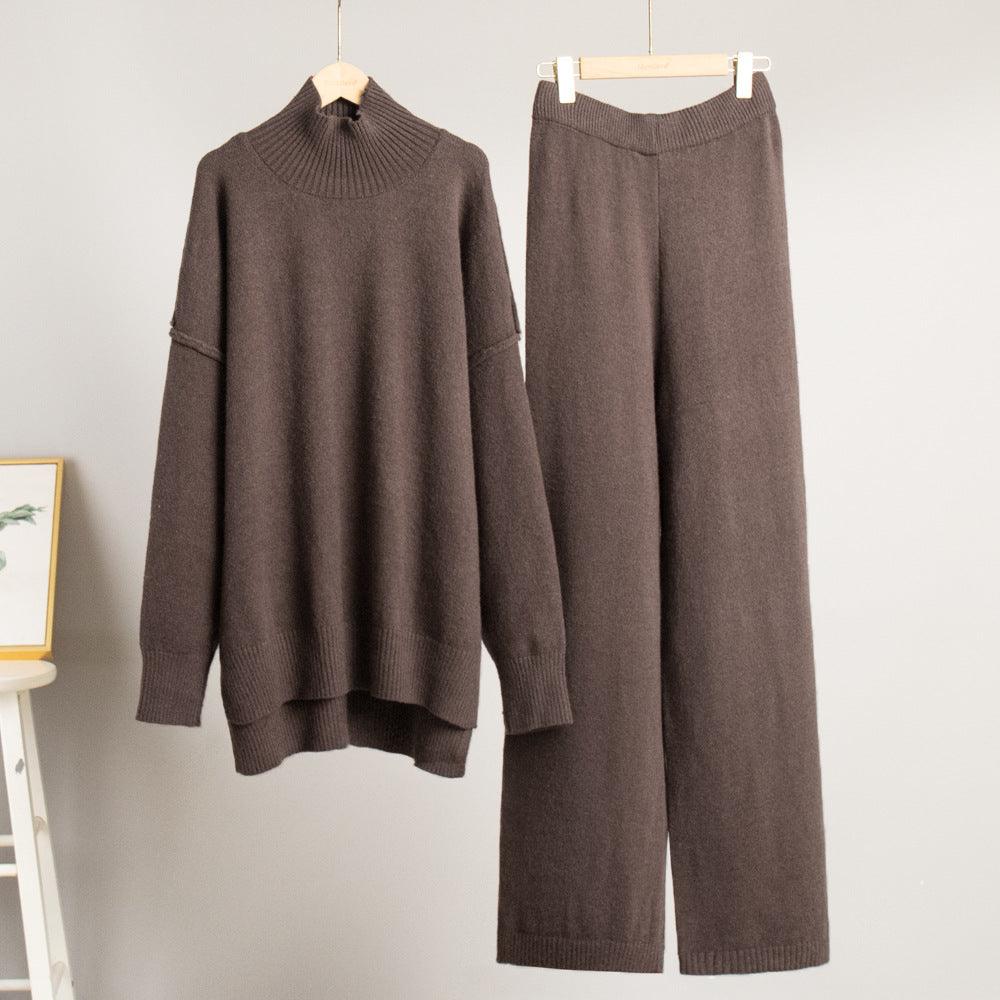 Trendy Casual Knitted Sweater Set with Long Pants