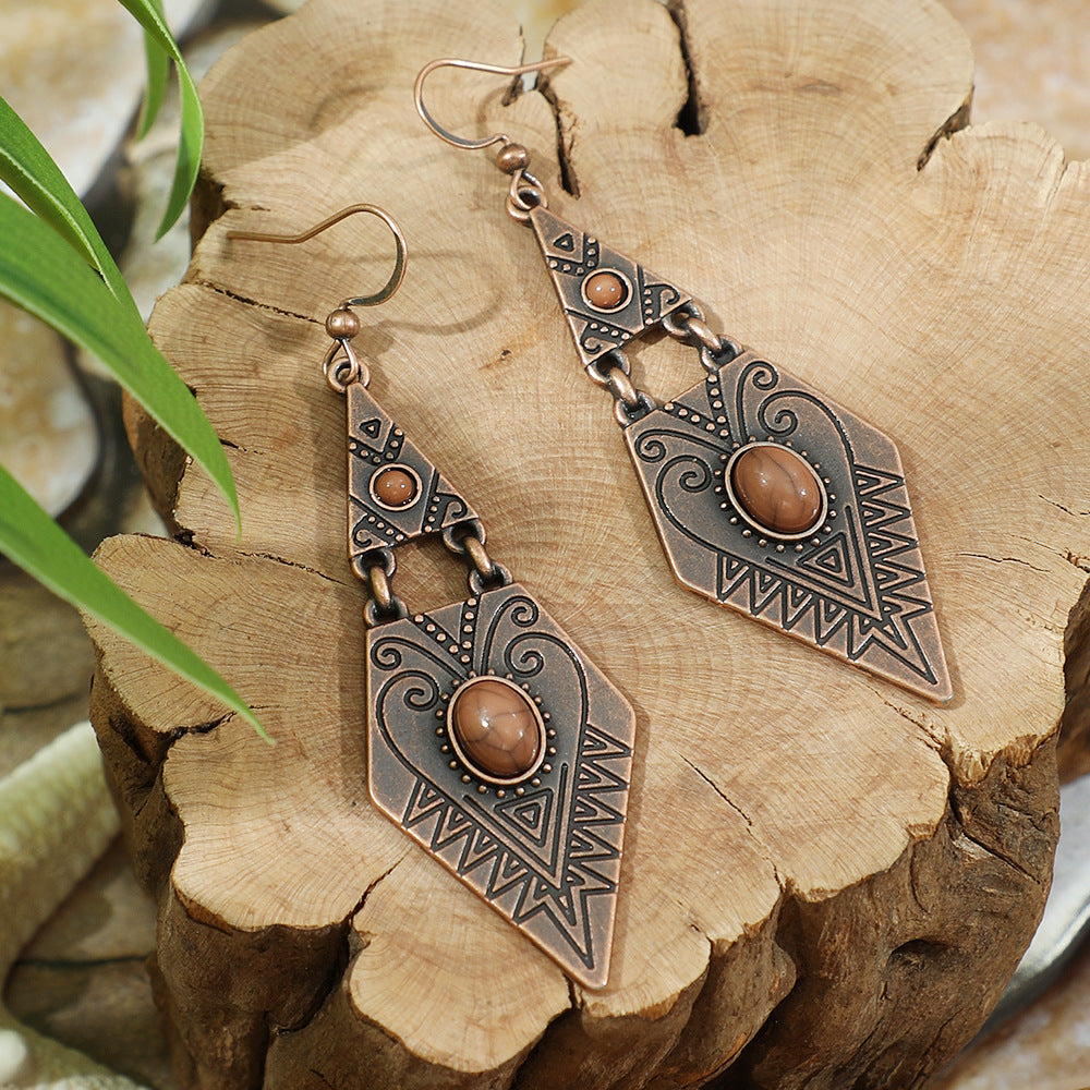 Vintage Ethnic Style Creative Brown Earrings with Turquoise Tassels